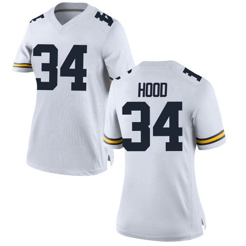 Jaydon Hood Michigan Wolverines Women's NCAA #34 White Game Brand Jordan College Stitched Football Jersey XCW7854RA